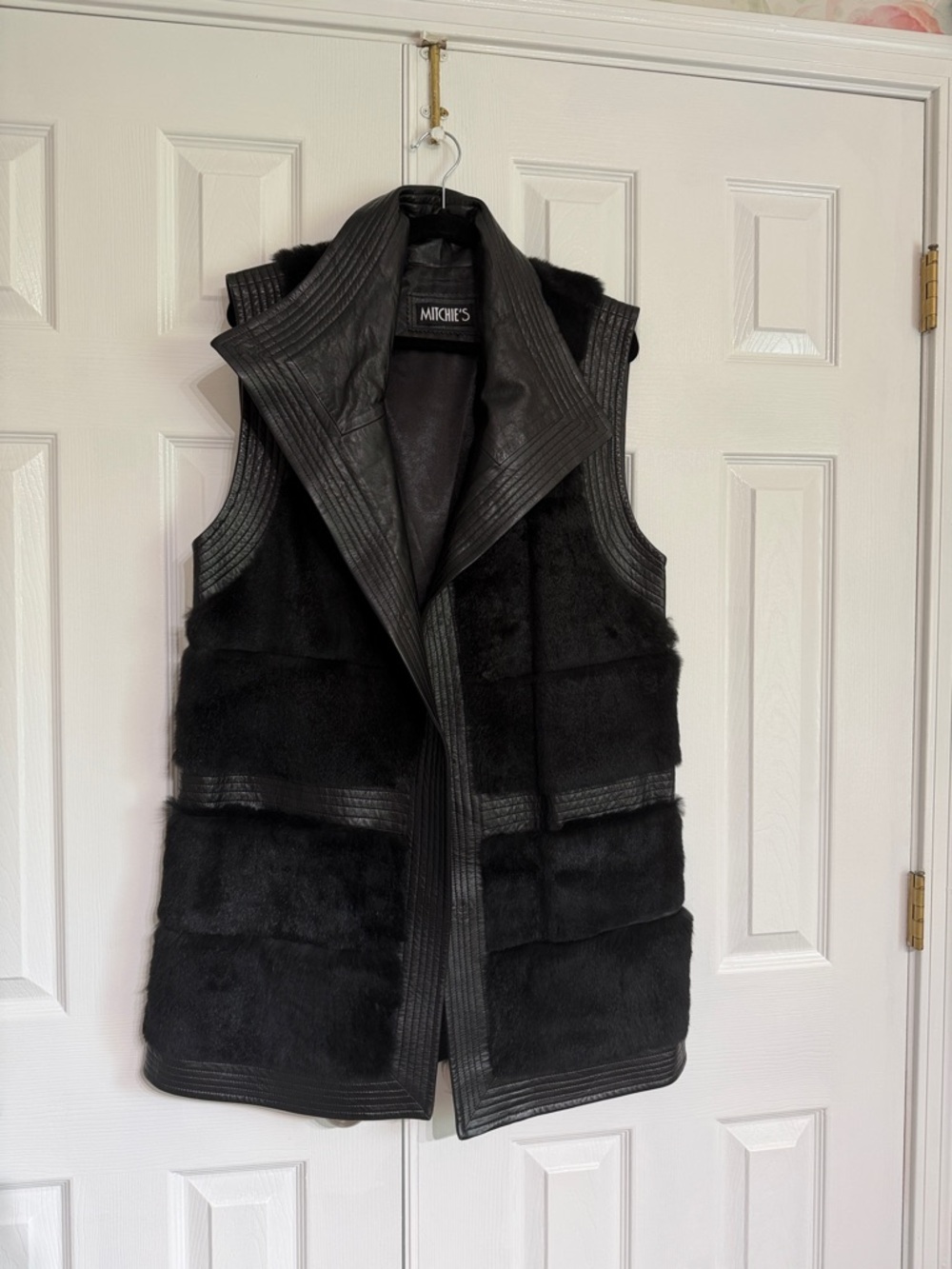 Vintage Mitchies Black Leather Rabbit Hair Vest